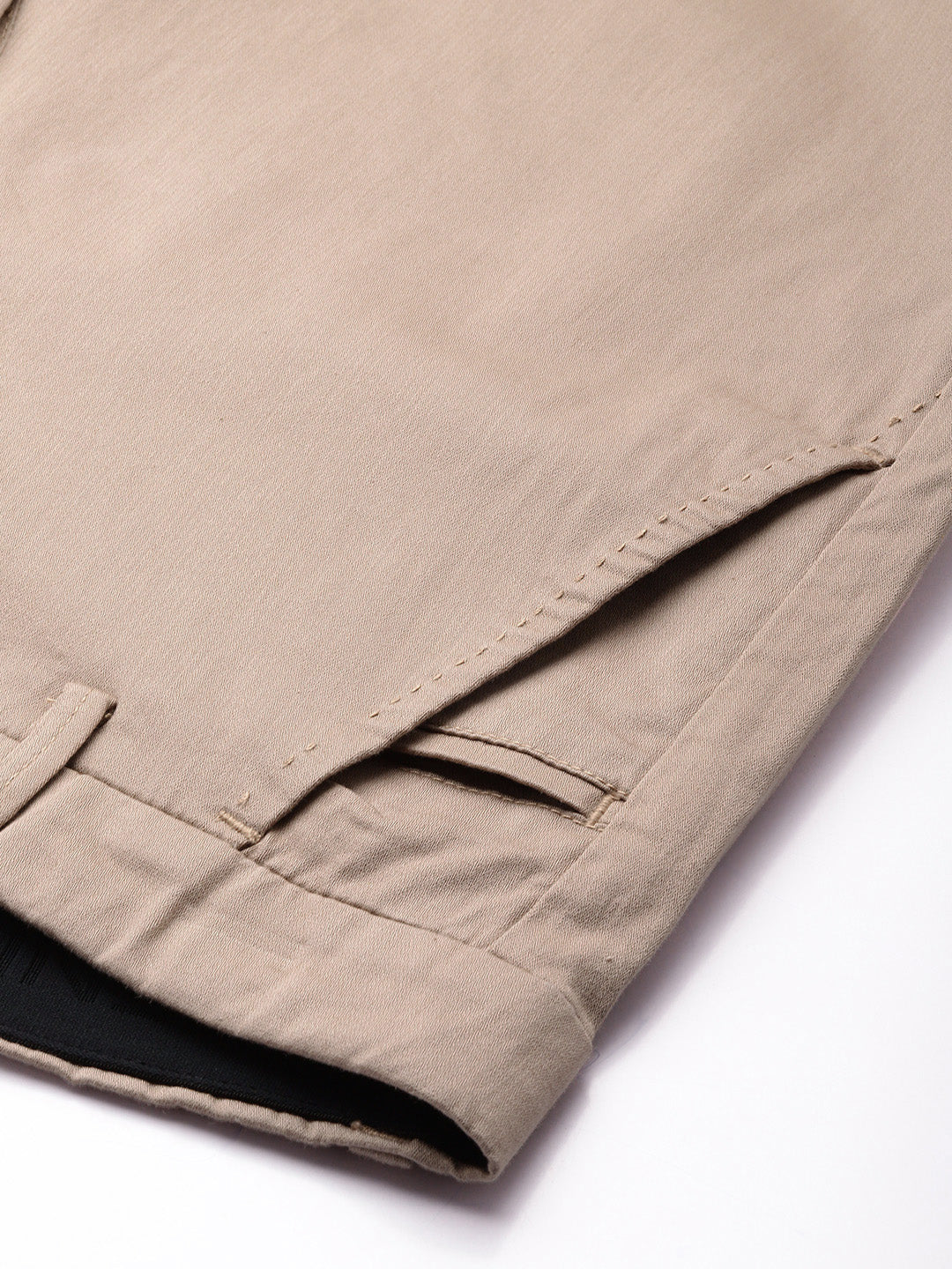 Men Camel Cotton Stretchable Caribbean Fit Mid-Rise Solid Casual Trousers