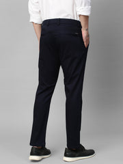 Genips Men's Navy Cotton Stretch Caribbean Slim Fit Self Design Trousers