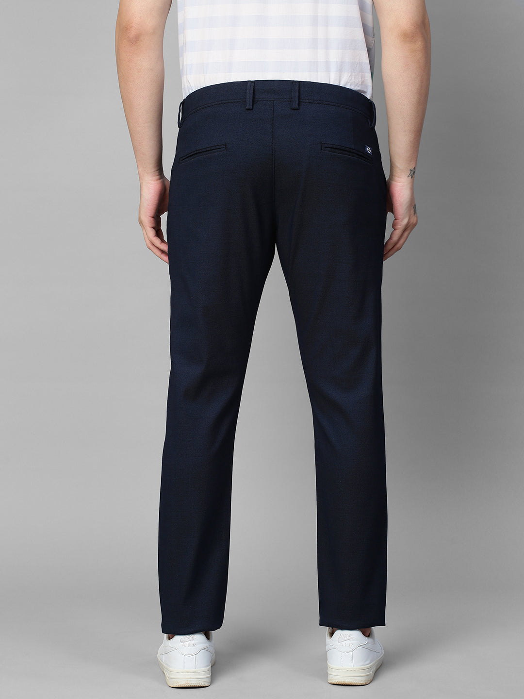 Genips Men's Navy Cotton Stretch Caribbean Slim Fit Self Design Trousers