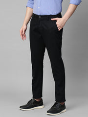 Genips Men's Black Cotton Stretch Caribbean Slim Fit Print Trousers
