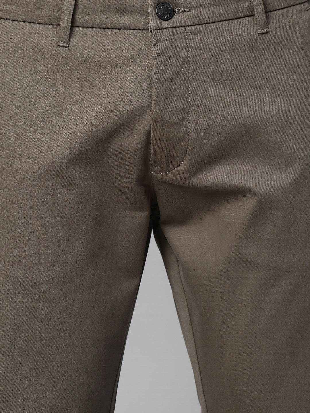Genips Men's Dark Grey Cotton Stretch Caribbean Slim Fit Solid Trousers
