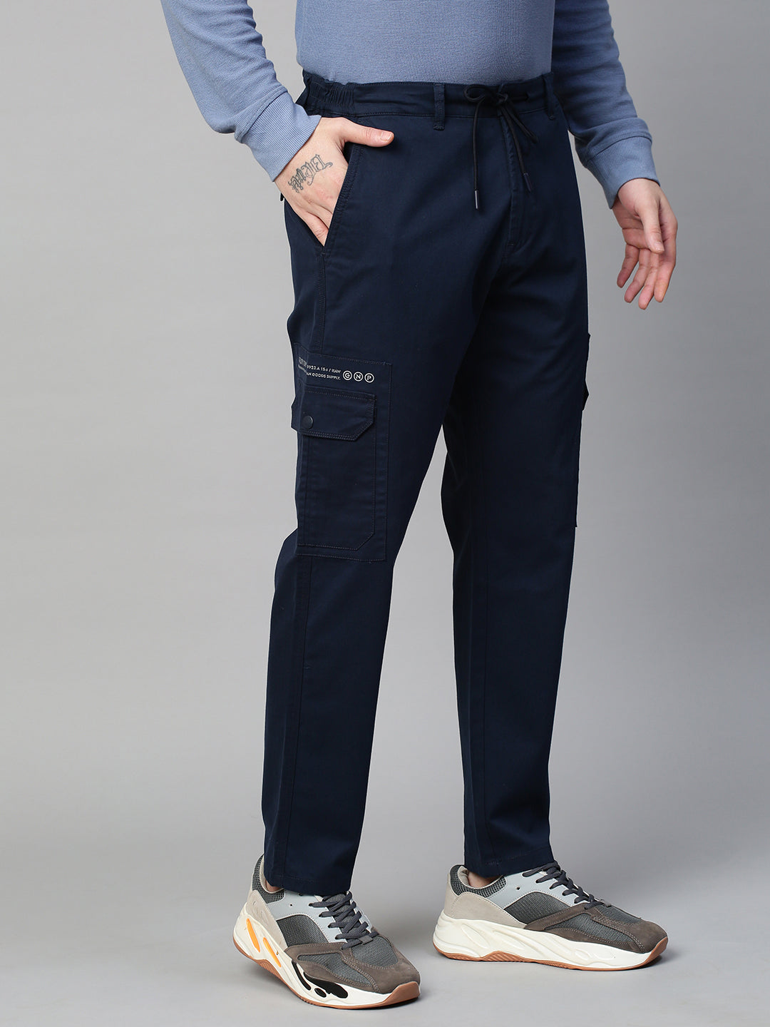 Navy Blue Cargo Pants With Functional Design