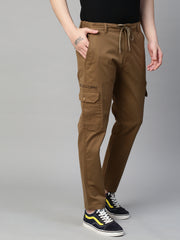 Genips Men's Brown  Cotton Stretch Bahamas Cargo Fit Solid Cargo