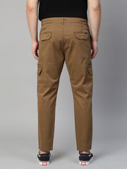 Genips Men's Brown  Cotton Stretch Bahamas Cargo Fit Solid Cargo