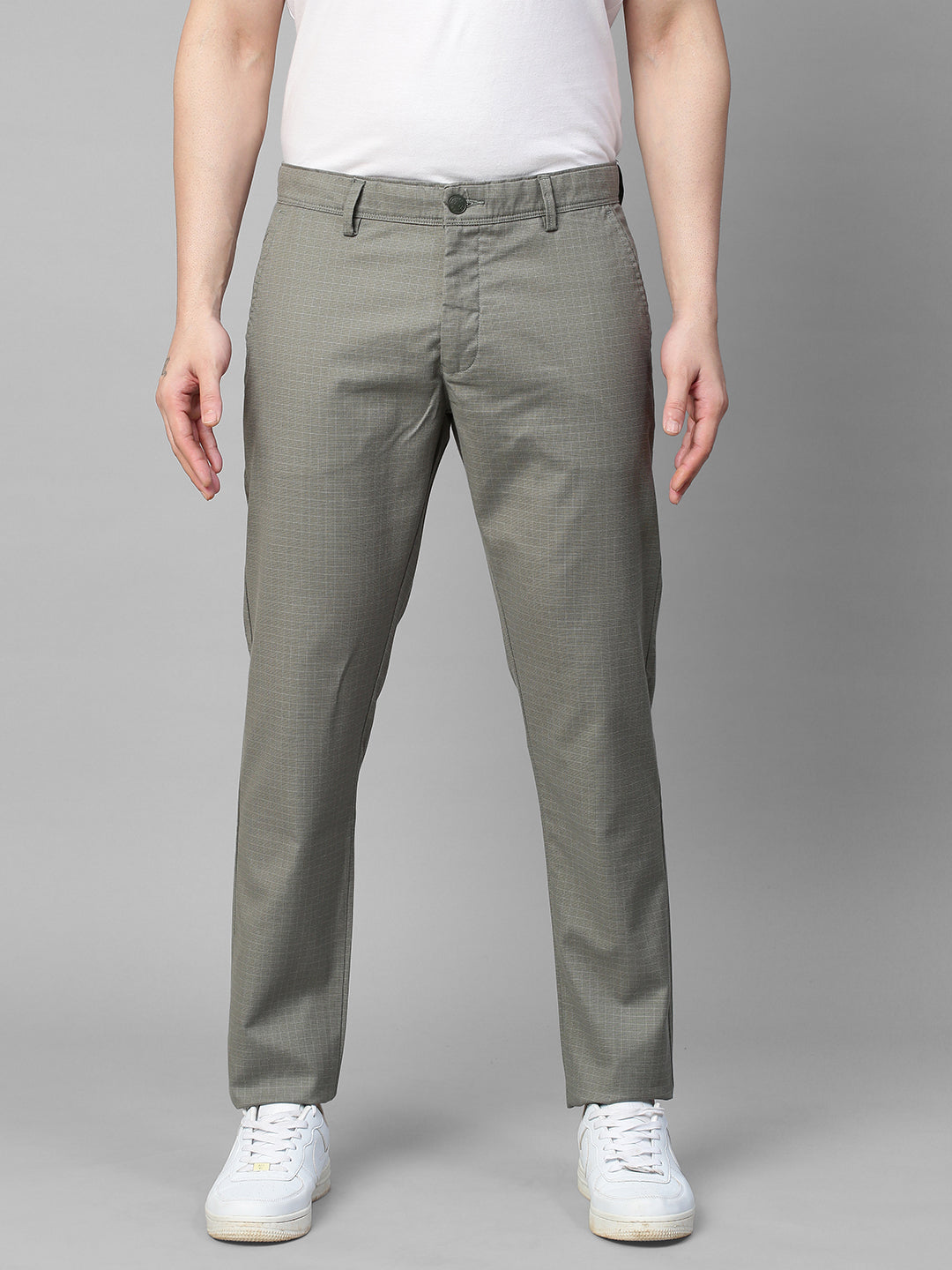 Genips Men's Green Cotton Stretch Caribbean Slim Fit Self Design Trousers