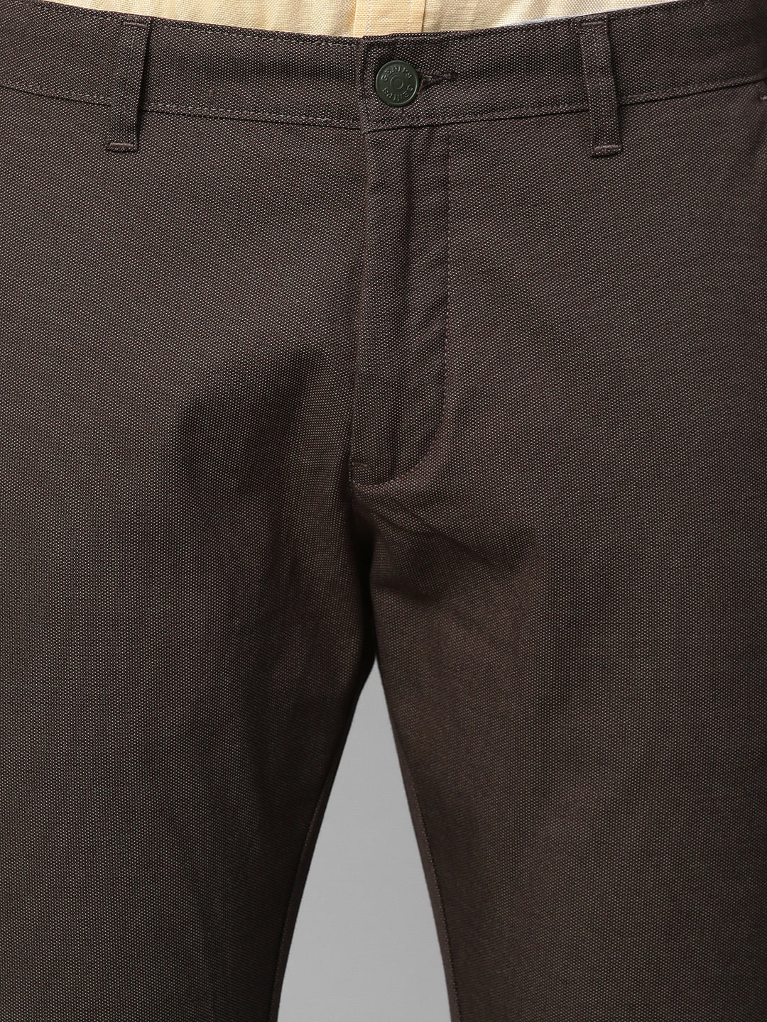 Genips Men's Black Olive Cotton Stretch Caribbean Slim Fit Self Design Trousers