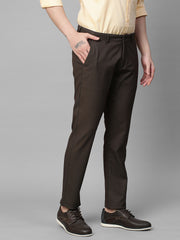 Genips Men's Black Olive Cotton Stretch Caribbean Slim Fit Self Design Trousers