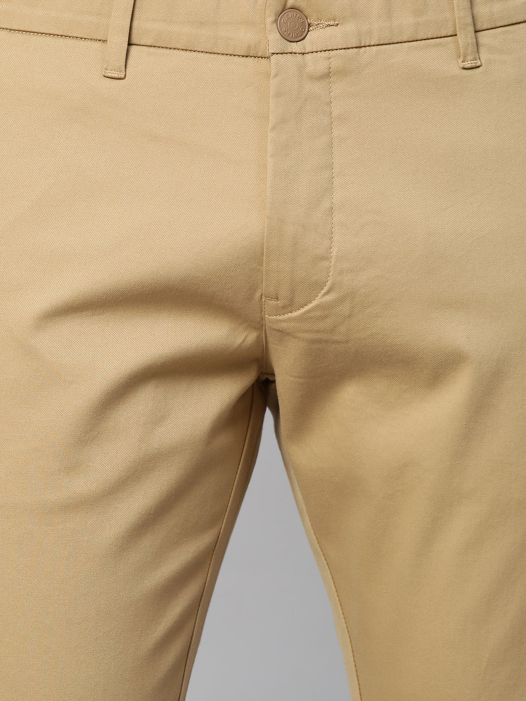 Genips Men's Khakhi Cotton Stretch Caribbean Slim Fit Solid Trousers