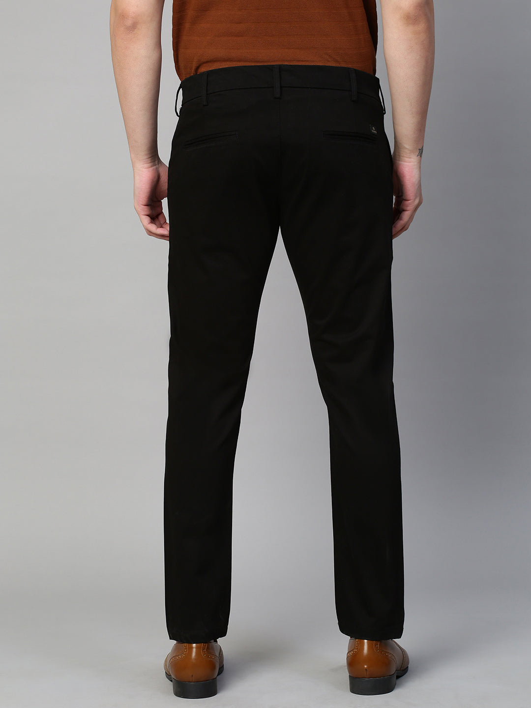 Genips Men's Black Stretch Caribbean Slim Fit Solid Trousers