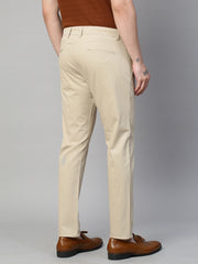 Genips Men's Cream Cotton Stretch Caribbean Slim Fit Solid Trousers