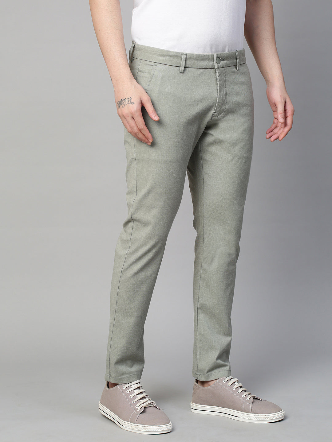 Genips Men's Mint Cotton Stretch Caribbean Slim Fit Self Design Trousers