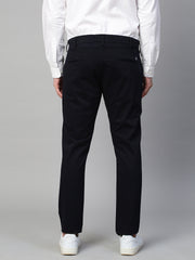 Genips Men's Navy Stretch Caribbean Slim Fit Solid Trousers