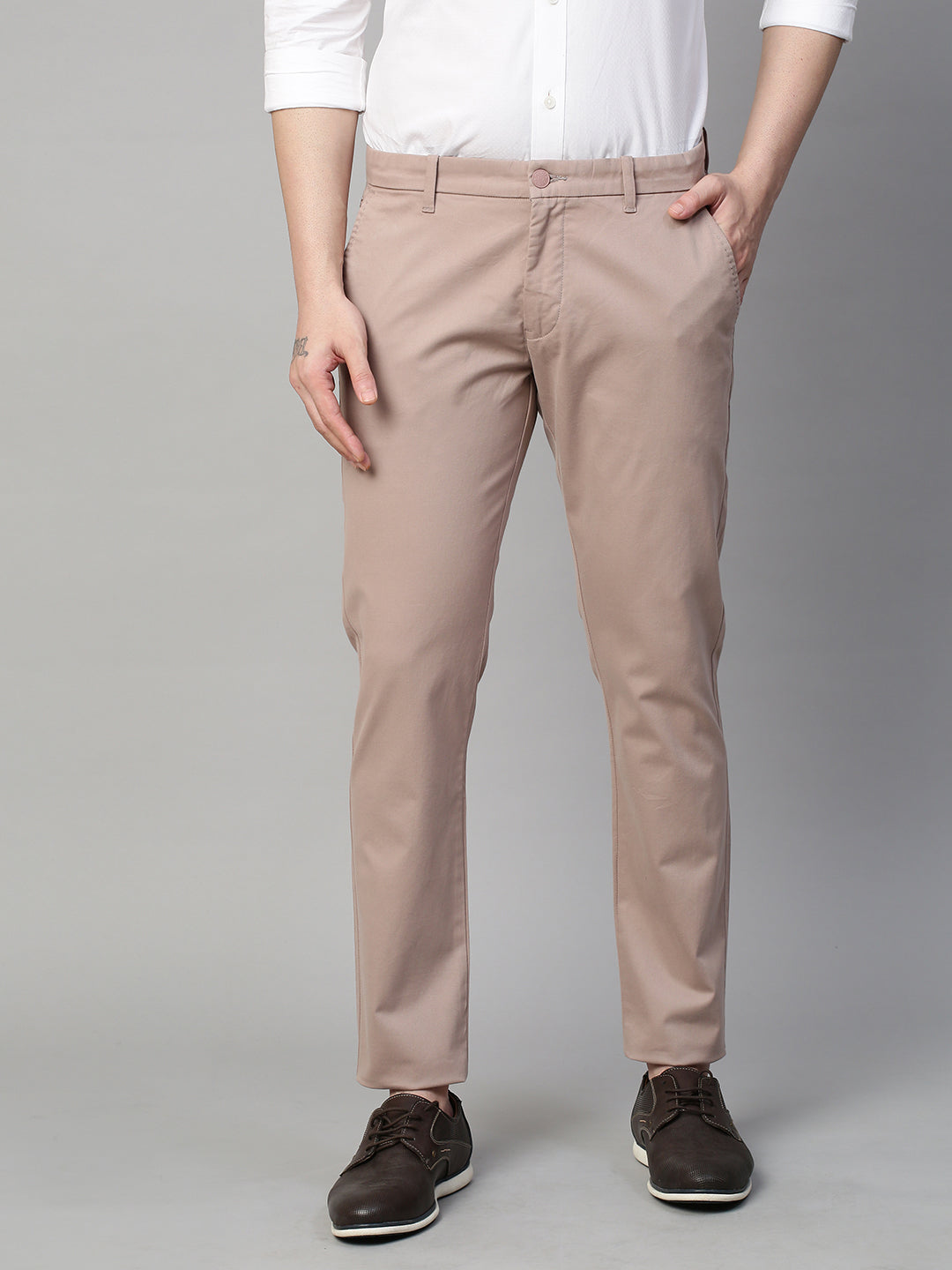 Genips Men's Onion Cotton Stretch Caribbean Slim Fit Solid Trousers