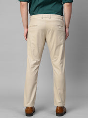 Genips Men's Cream Cotton Stretch Caribbean Slim Fit Self Design Trousers