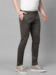Genips Men's Dark Grey Cotton Stretch Caribbean Slim Fit Print Trousers