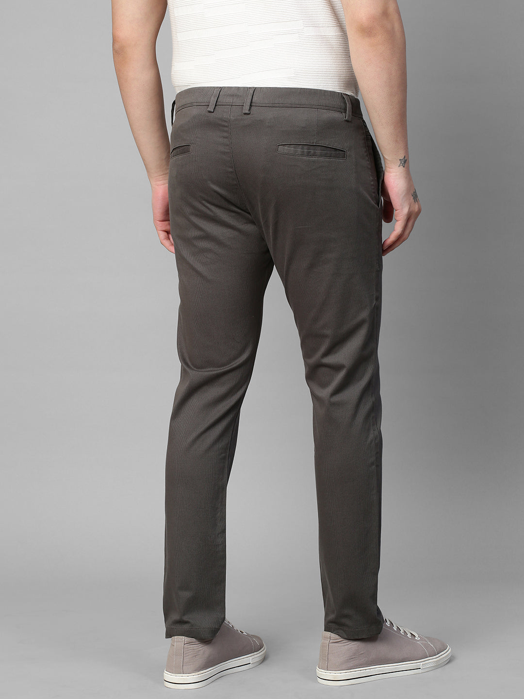 Genips Men's Dark Grey Cotton Stretch Caribbean Slim Fit Print Trousers
