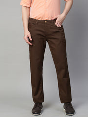 Genips Men's Coffee Cotton Stretch Rico Slim Fit Self Design 5 Pocket Trouser