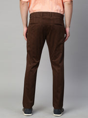 Genips Men's Cotton Brown Stretch Caribbean Slim Fit Print Trousers