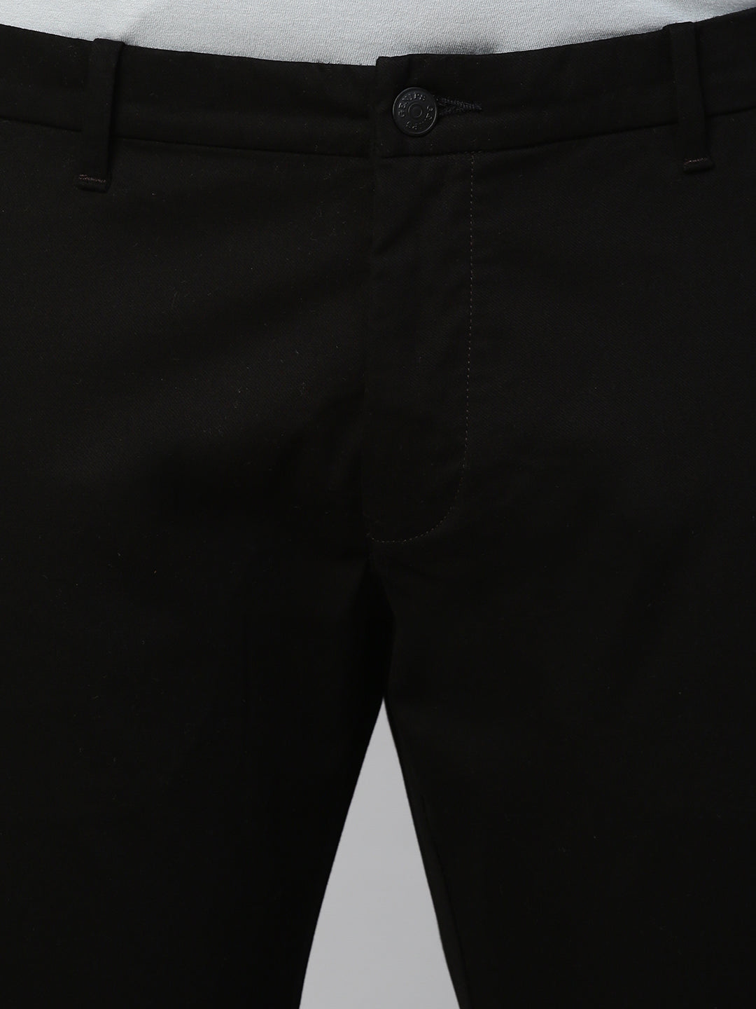 Genips Men's Black Cotton Stretch Caribbean Slim Fit Solid Trousers
