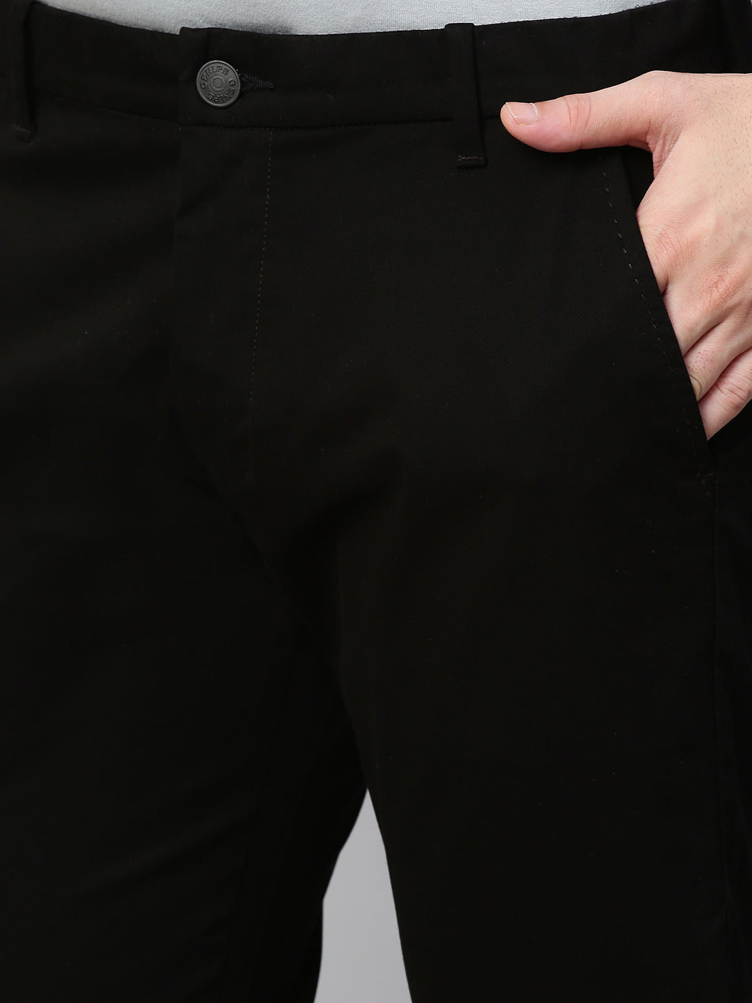 Genips Men's Black Cotton Stretch Caribbean Slim Fit Solid Trousers