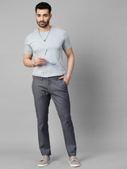 Genips Men's Blue Mirage Cotton Stretch Caribbean Slim Fit Self Design Trousers