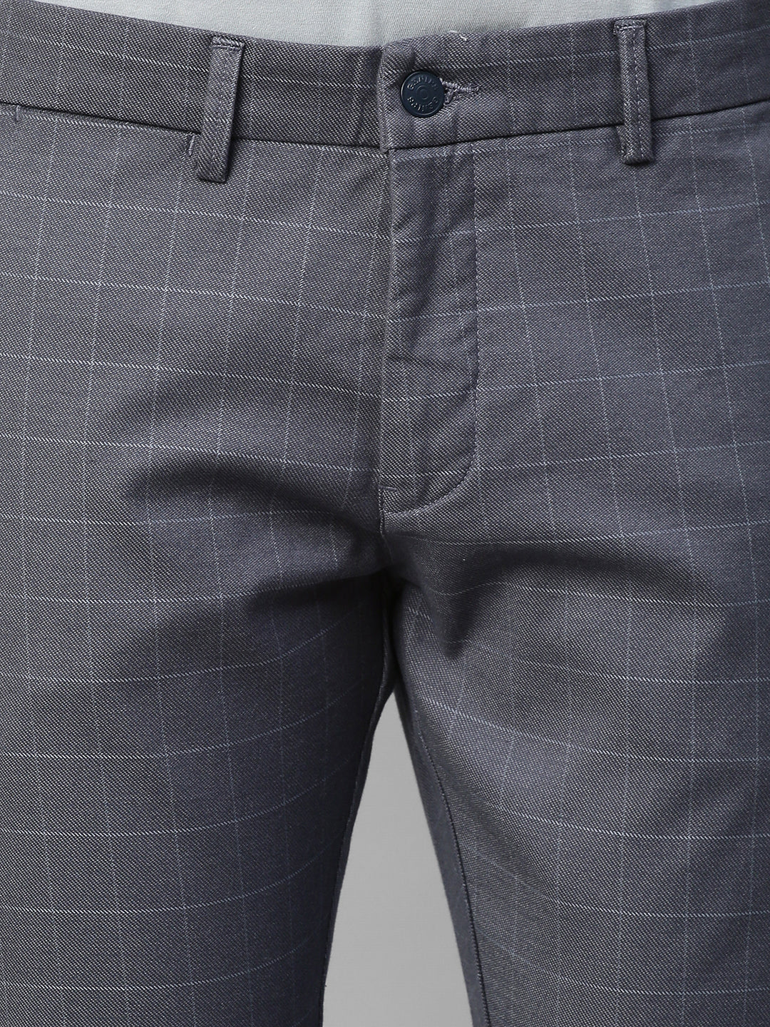 Genips Men's Blue Mirage Cotton Stretch Caribbean Slim Fit Self Design Trousers