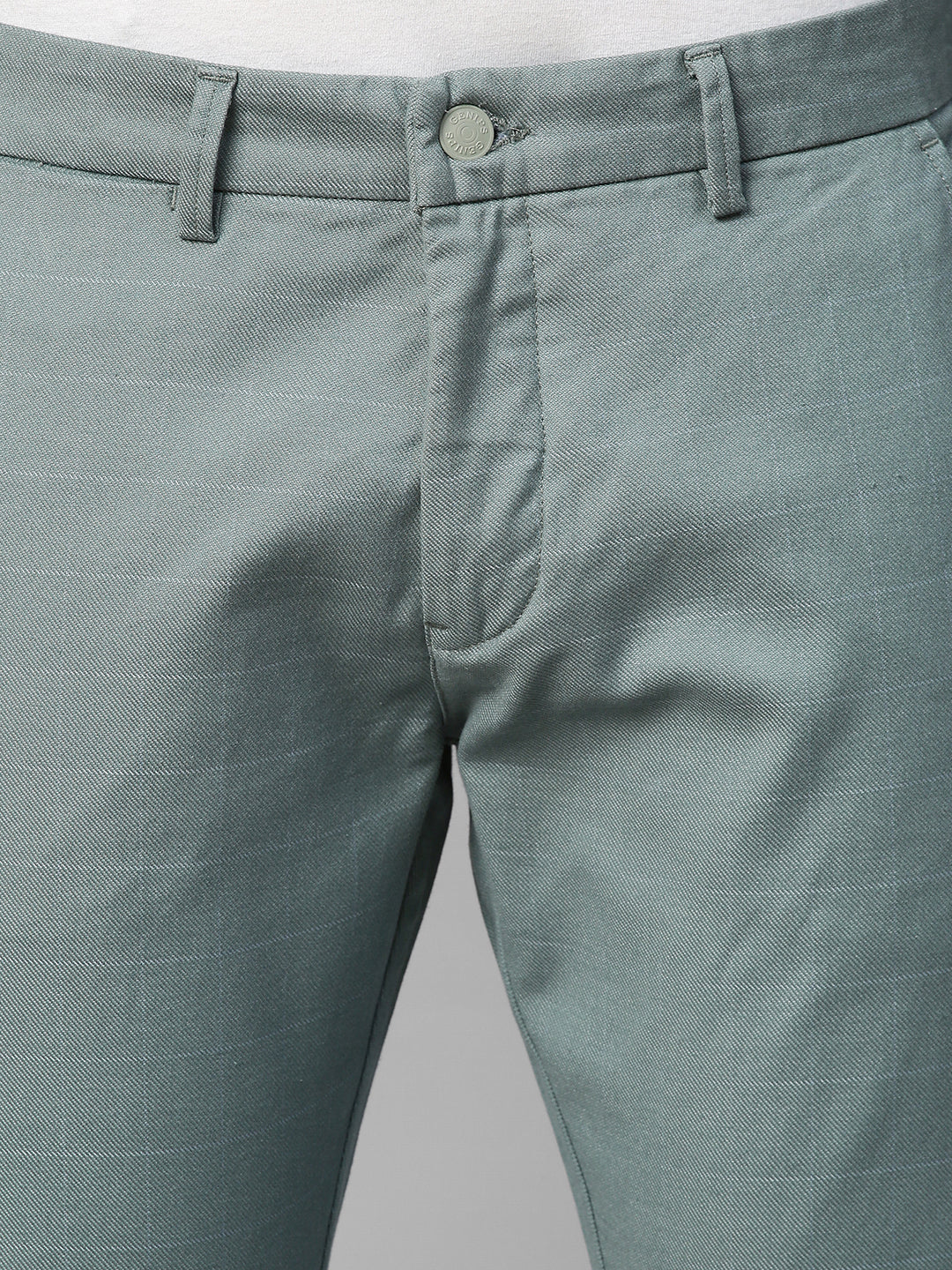 Genips Men's Sea Green Cotton Stretch Caribbean Slim Fit Self Design Trousers