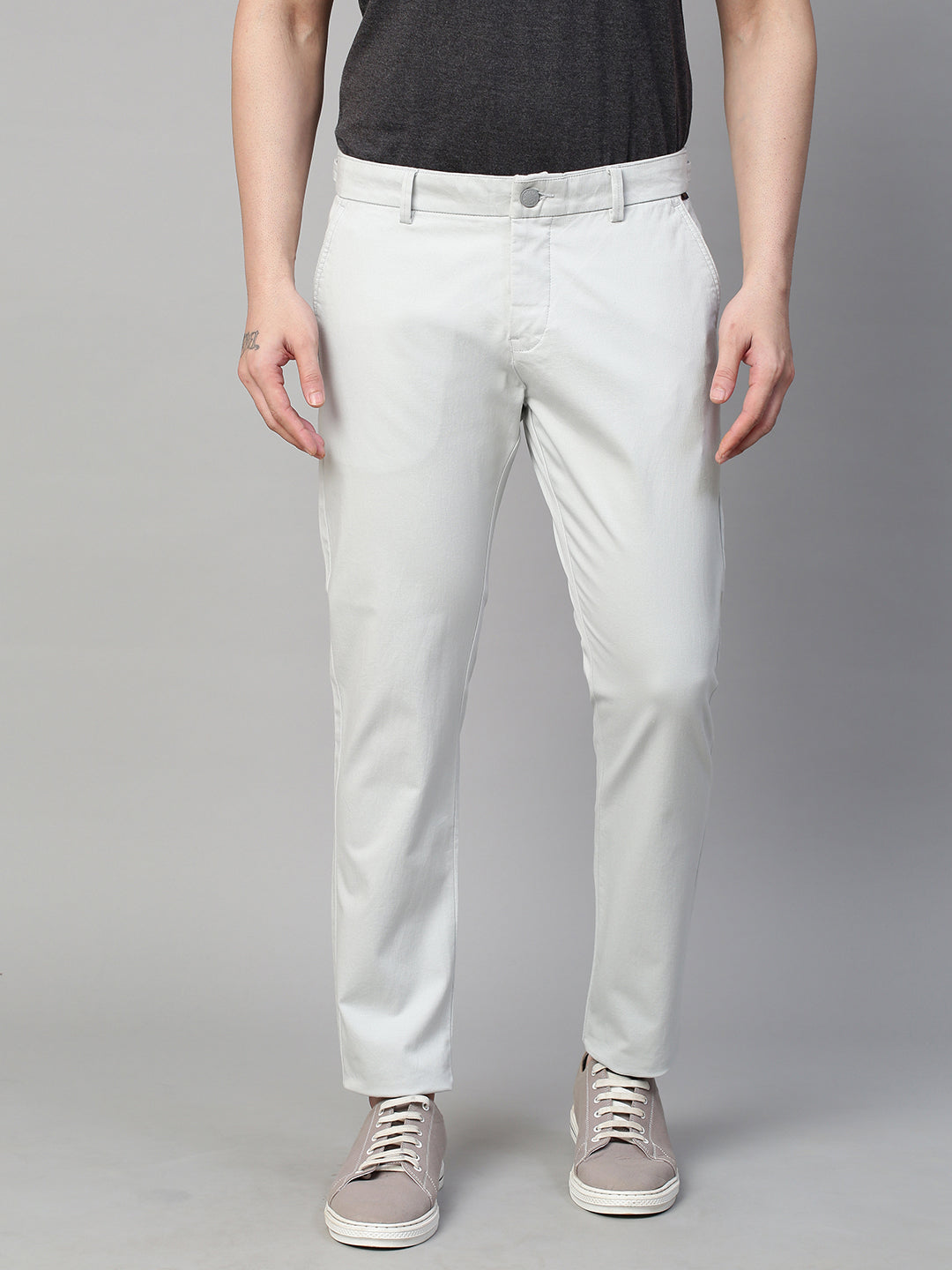 Genips Men's Light Sky  Cotton Stretch Caribbean Slim Fit Solid Trousers