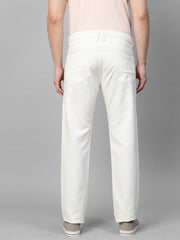 Genips Men's White Cotton Stretch Rico Slim Fit Solid 5 Pocket Trouser