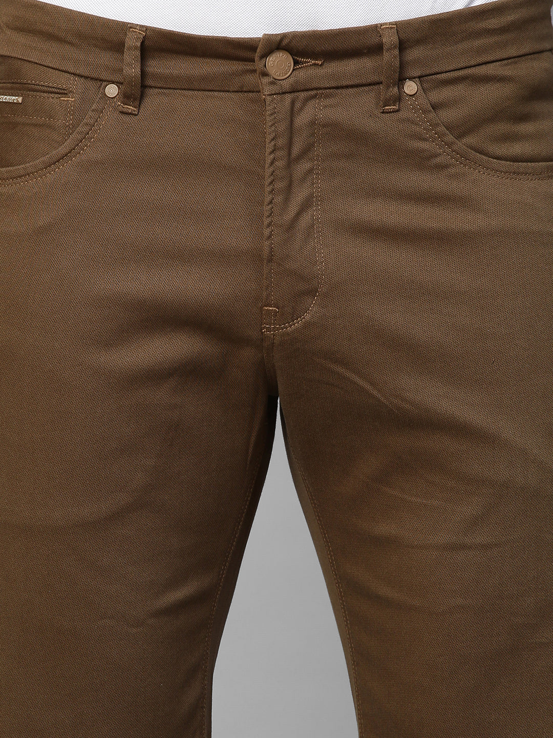 Genips Men'S Dark Khakhi Cotton Lycra Slim Fit Shorts