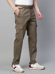 Genips Men's Self-Design Musk Olive Cotton Stretchable Bahamas Fit Cargo