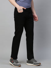 Genips Men's Black Cotton Stretch Rico Slim Fit Solid 5 Pocket Trouser