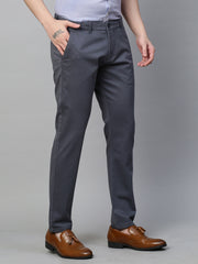 Genips Men's Grey Blue Cotton Stretch Caribbean Slim Fit Self Design Trousers