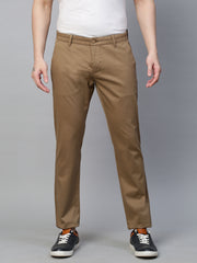 Genips Men's Khakhi Cotton Stretch Caribbean Slim Fit Self Design Trousers