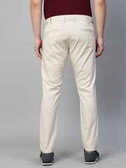 Genips Men's Light Cream  Cotton Stretch Caribbean Slim Fit Solid Trousers