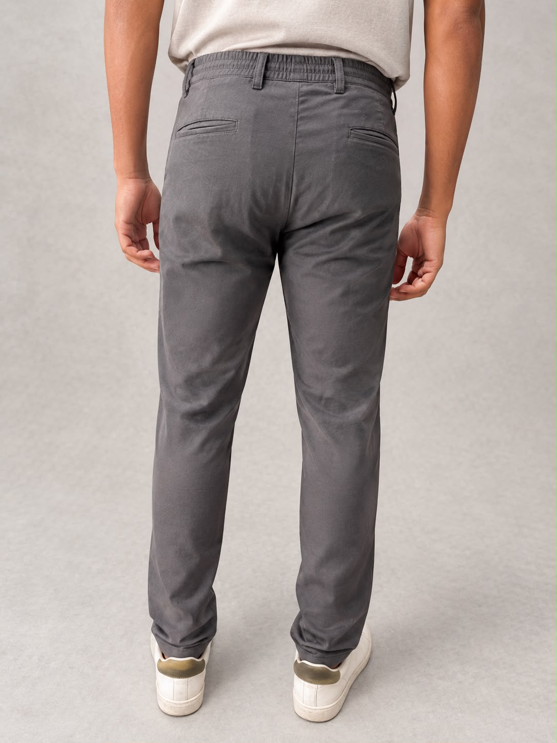 GENIPS Men's Elasticated Relaxed Fit Cotton Trousers - Mid-Rise 4 Pocket Travel Pants