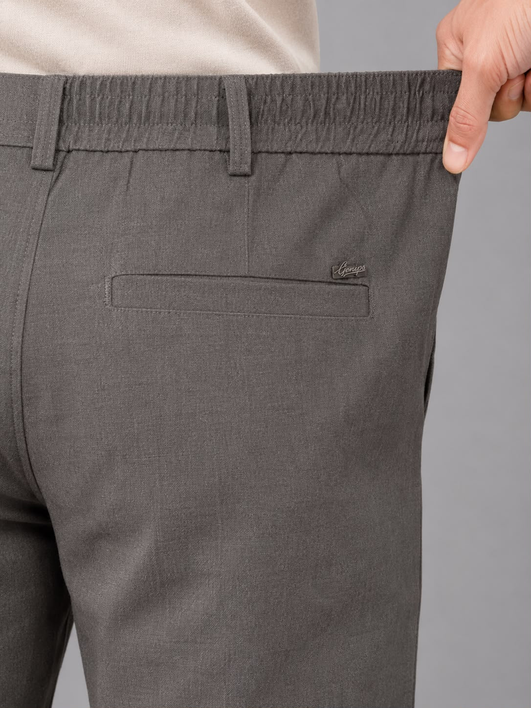 GENIPS Men's Elasticated Relaxed Fit Cotton Trousers - Mid-Rise 4 Pocket Travel Pants